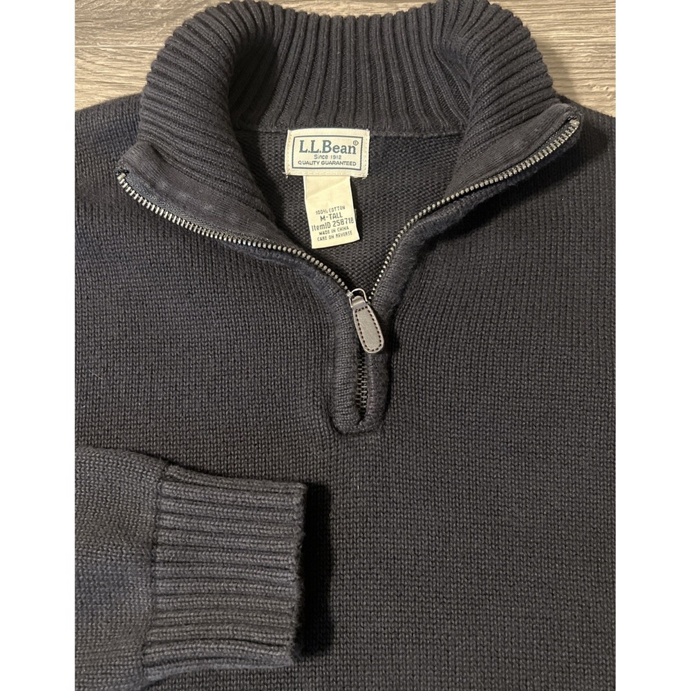 LL Bean Black 1/4 Zip Pullover Sweater 258718 Men's Size Medium Tall‎